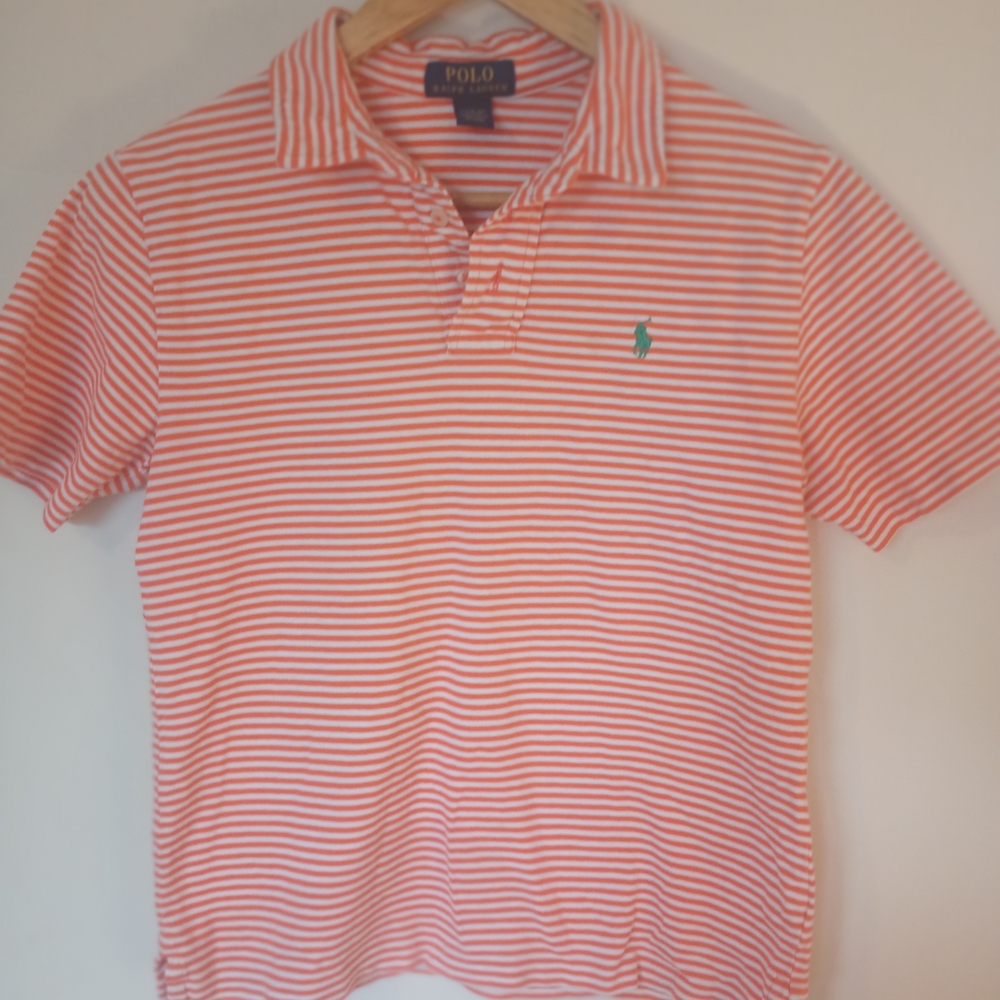 Polo by Ralph Lauren Youth Orange and White Striped Polo Size 14